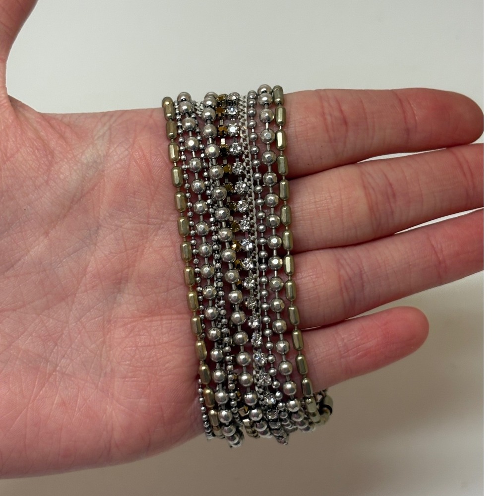 Chicos Mixed Metal Multi Strand Magnetic Cuff Bracelet Silver Gold Tone